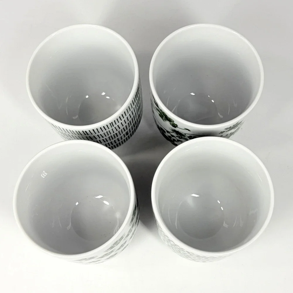 IKEA Entusiasm Mixed Pattern Green Cups Set of 4 Floral Dot Stripe Mugs Tumblers